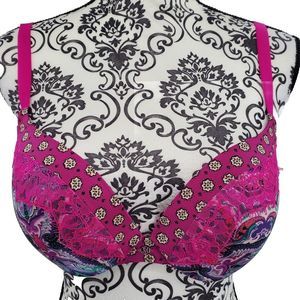 Victoria's Secret Push-Up Paisley Lace Pink Purple Green Bra Size 36C